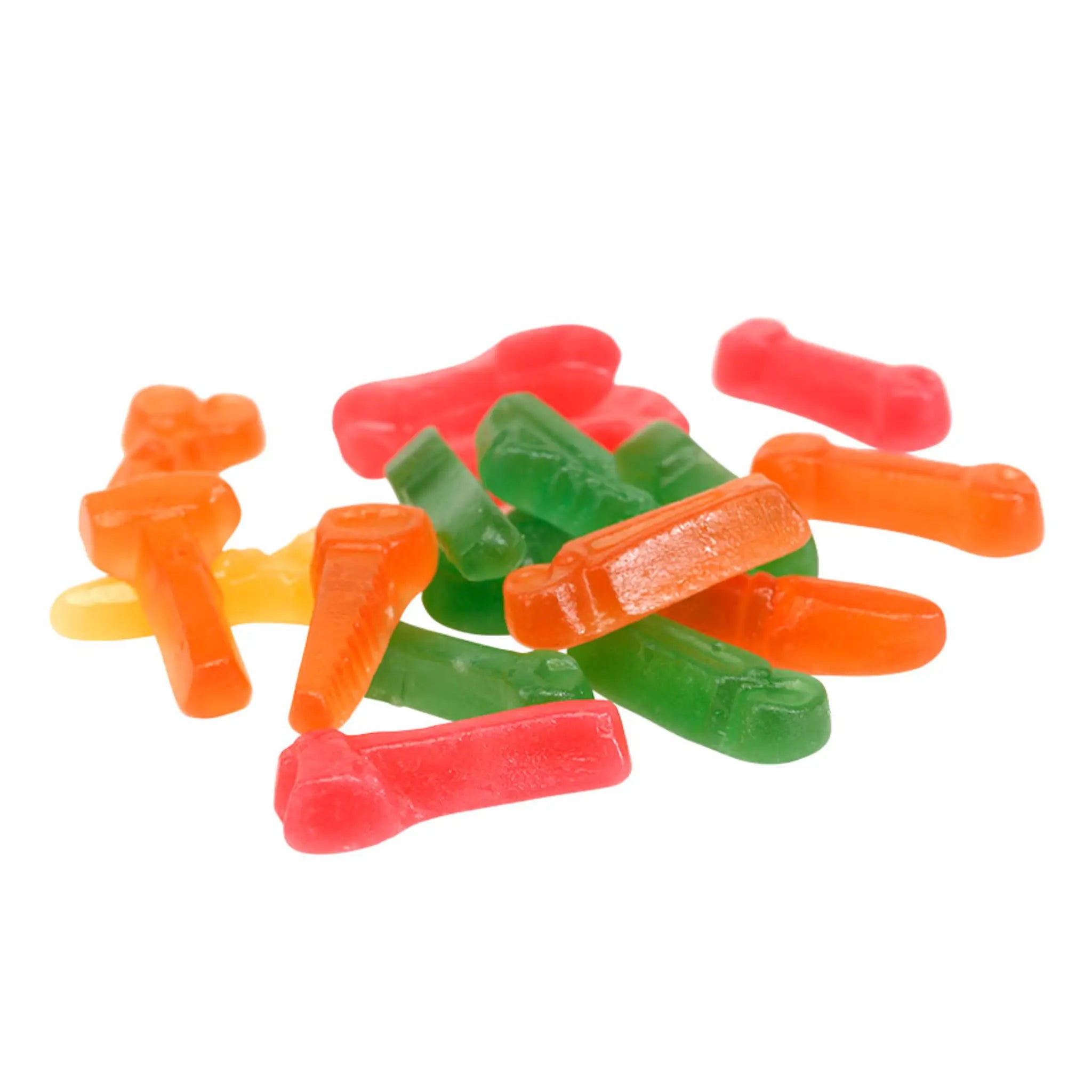 Swedish candy shaped like tools and in different colors, such as green, orange, yellow and red.