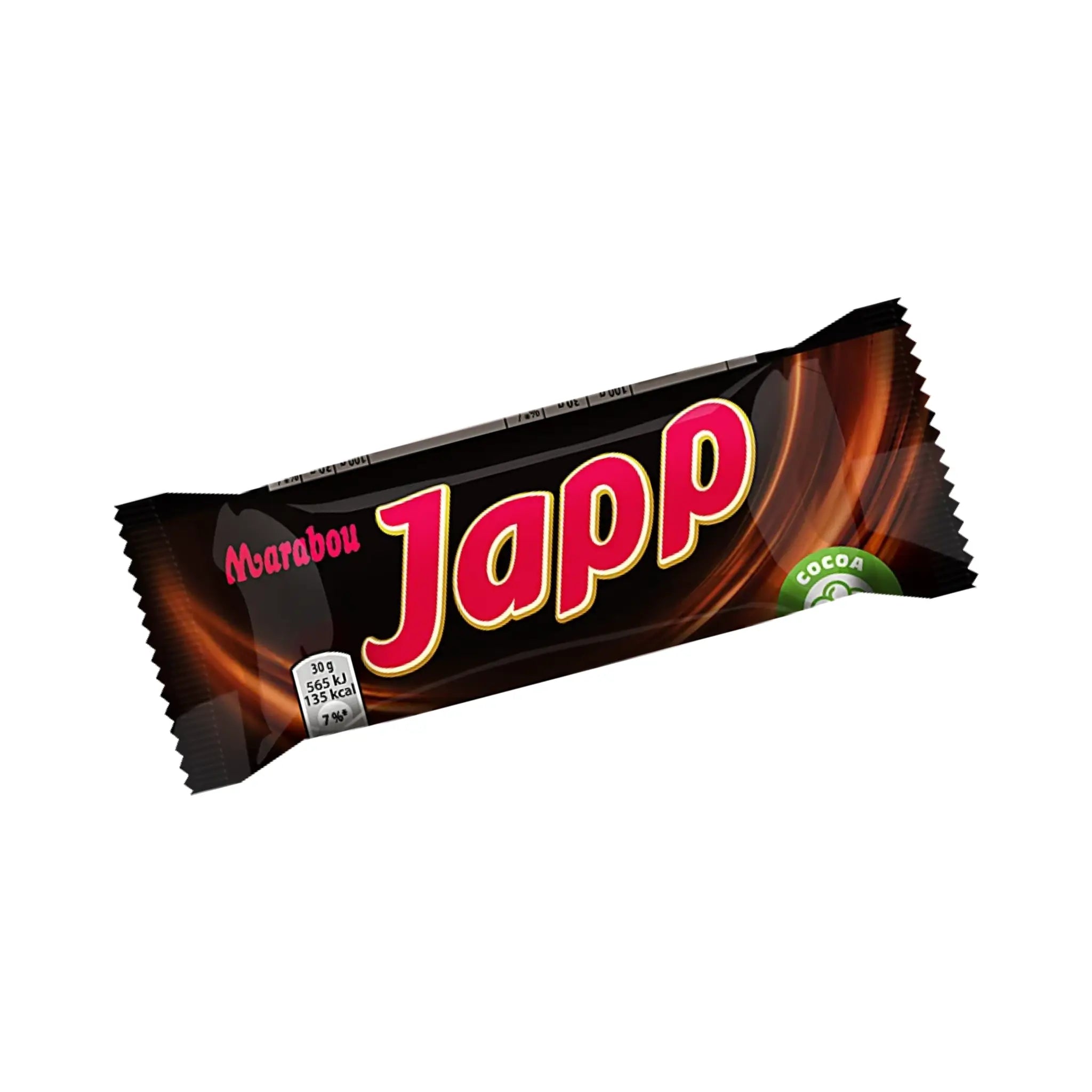 Japp Chocolate wrapped in mainly black, with red and brown details.