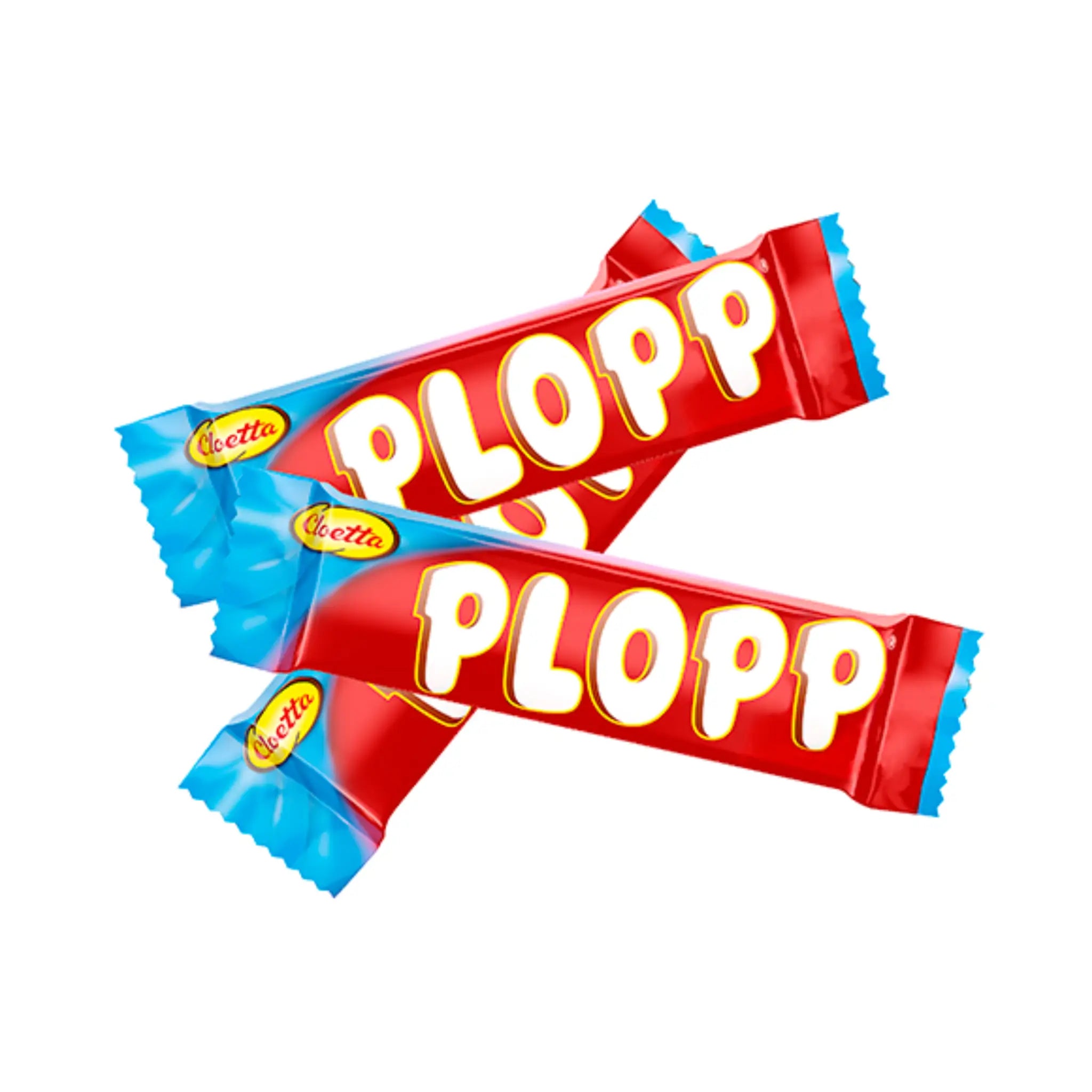 Swedish chocolate Plopp with red and blue wrapping.