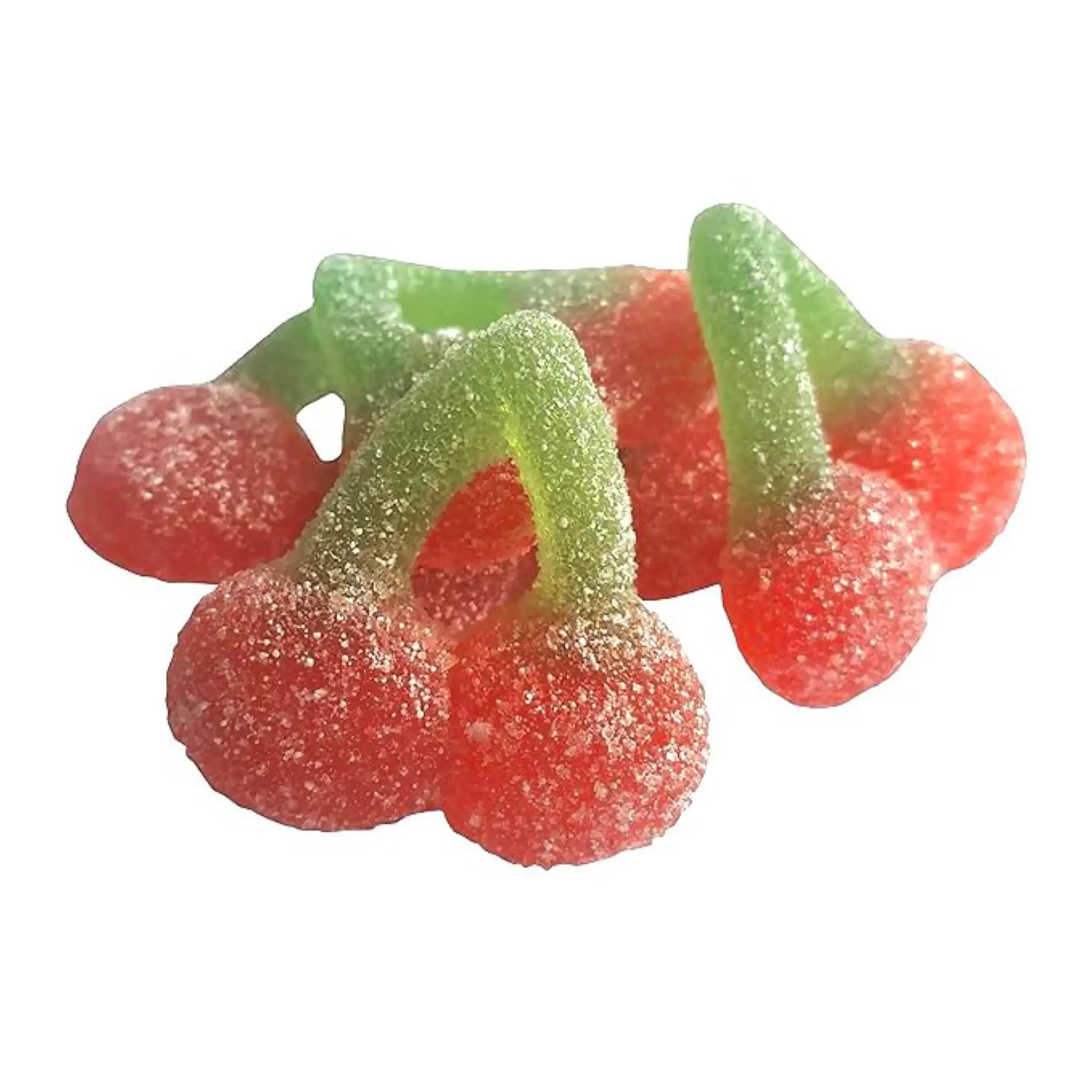 Swedish candy in the shape of cherries in red and green.