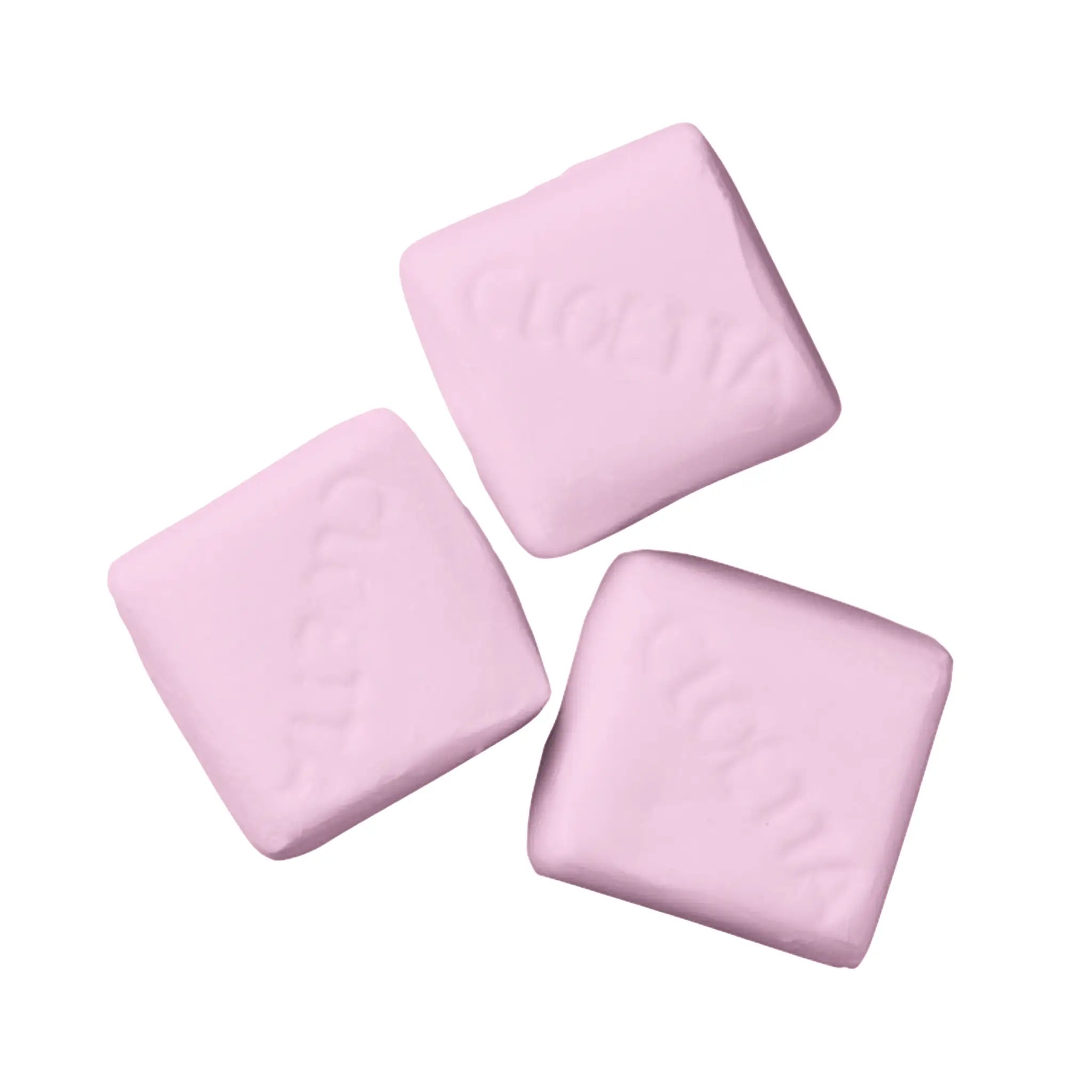 Three pink marshallow cubes with the text "Cloetta".